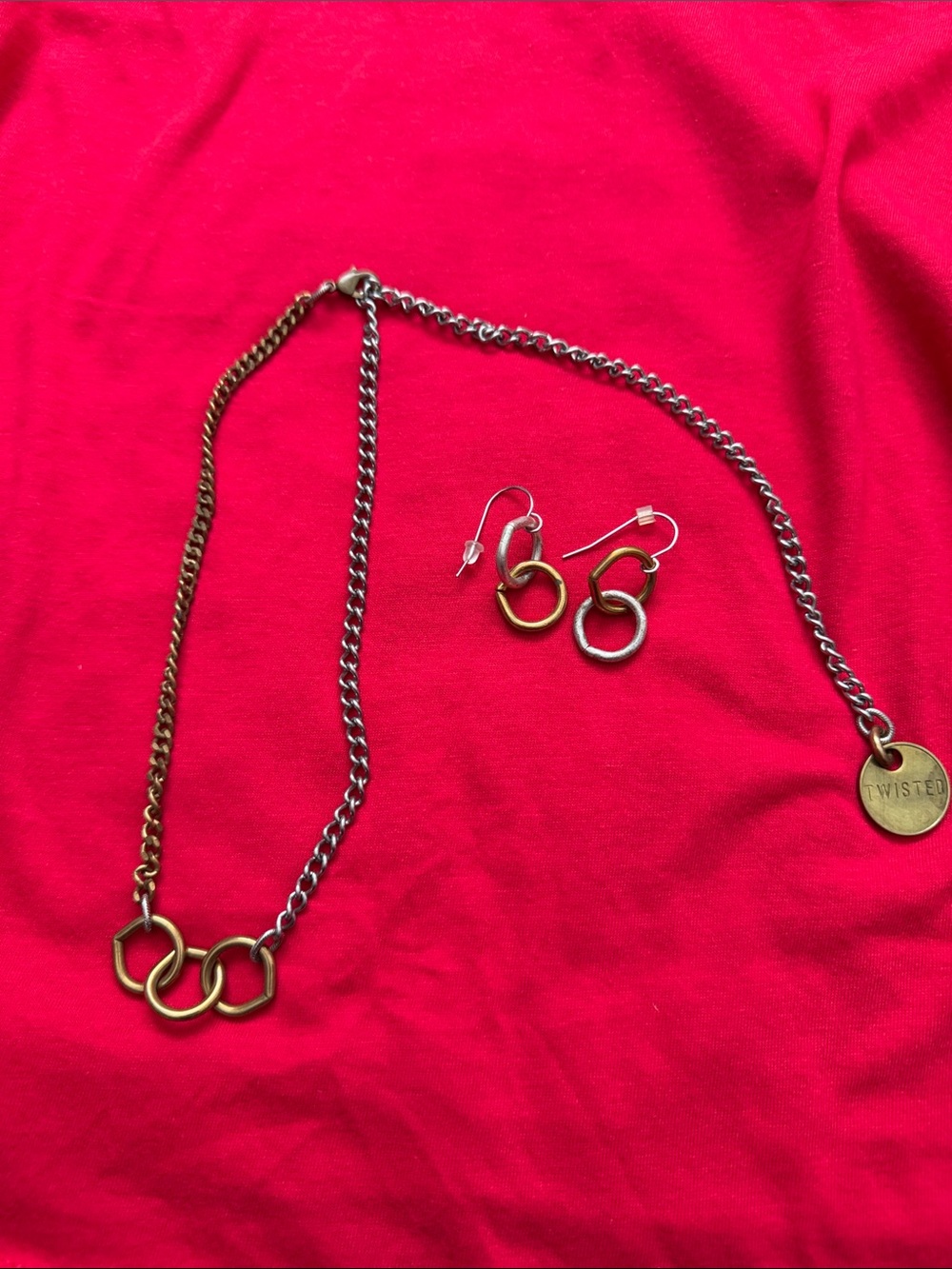 Two-Tone Link Necklace and Earring Set - Gold and Silver